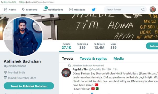 Abhishek Bachchan’s Twitter Account Hacked By Pro-Pakistani Hackers Abhishek Bachchan’s Twitter Account Hacked By Pro-Pakistani Hackers